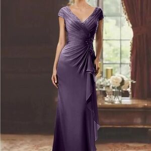 Purple Ruched Sweetheart Maxi Gown
